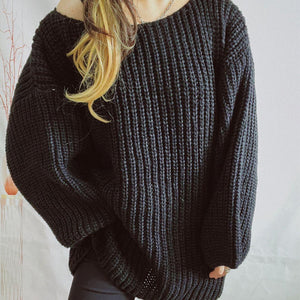 Boat Neck Long Sleeve Sweater with Belt