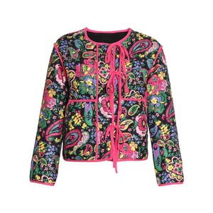 Tied Printed Long Sleeve Jacket