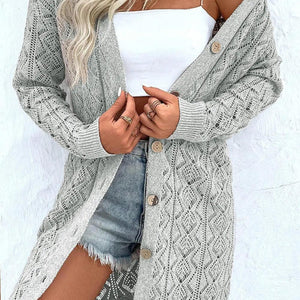 Openwork Button Down Long Sleeve Cardigan