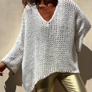 Contrast V-Neck Long Sleeve Sweater