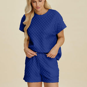 Double Take Full Size Texture T-Shirt and Shorts Set