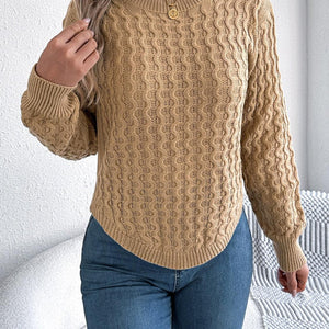 Asymmetric Hem Round Neck Long Sleeve Sweater