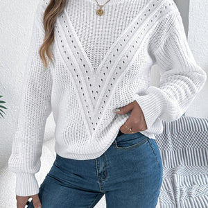 Openwork Round Neck Long Sleeve Sweater