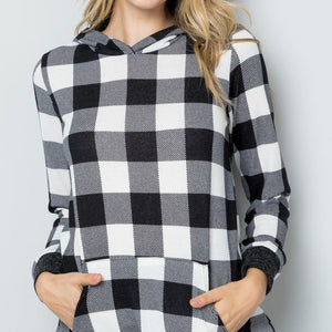 Celeste Full Size Contrast Plaid Long Sleeve Hoodie