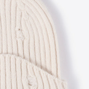 Distressed Rib-Knit Beanie