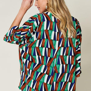 Double Take Full Size Geometric Notched Dolman Sleeve Top