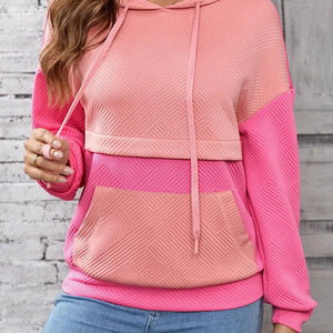 Drawstring Color Block Long Sleeve Hoodie