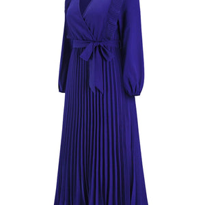 Pleated Surplice Tie Waist Maxi Dress