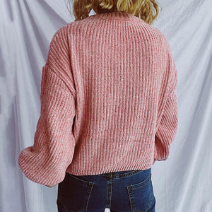 Round Neck Dropped Shoulder Long Sleeve Sweater