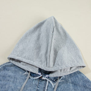 Raw Hem Drawstring Plaid Denim Jacket