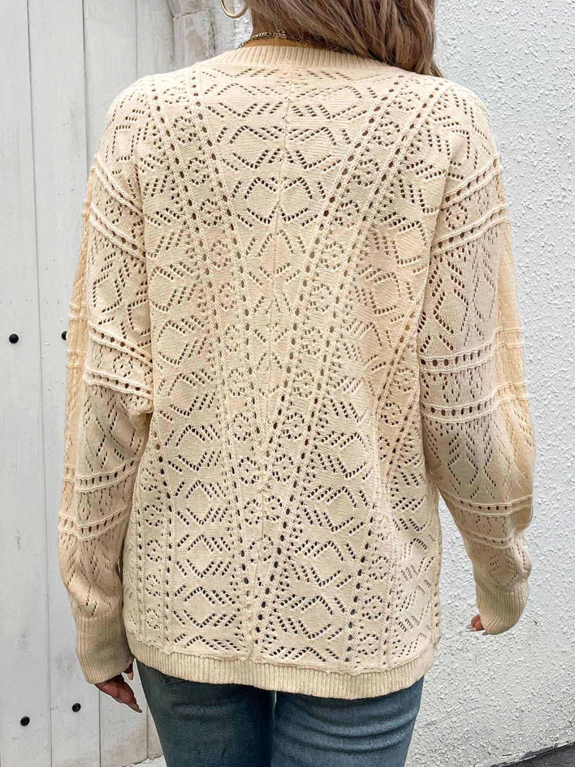 Perfee Openwork Button Up Long Sleeve Cardigan