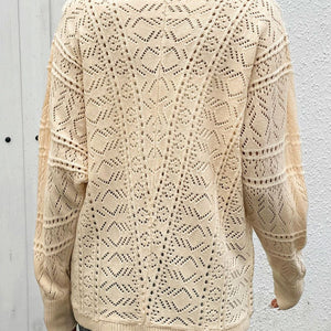 Perfee Openwork Button Up Long Sleeve Cardigan