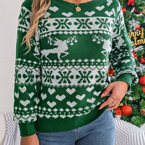 Christmas Element Round Neck Long Sleeve Sweater