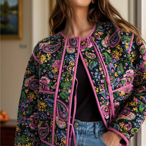 Tied Printed Long Sleeve Jacket