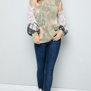 Celeste Full Size Tie-Dye V-Neck Printed Sleeve Blouse