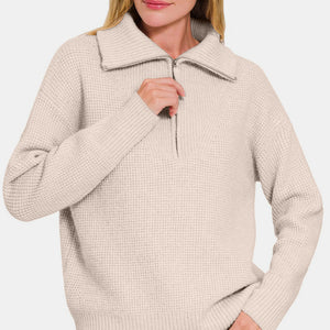 Zenana Half Zip Long Sleeve Sweater