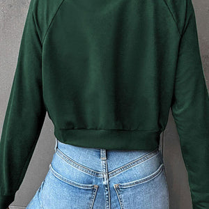 Perfee Raglan Sleeve Round Neck Cropped Sweatshirt