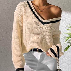 Contrast Trim V-Neck Long Sleeve Sweater