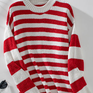 Striped Round Neck Long Sleeve Sweater