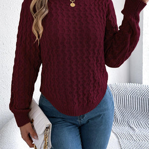 Asymmetric Hem Round Neck Long Sleeve Sweater