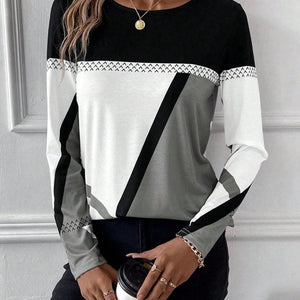 Contrast Round Neck Long Sleeve T-Shirt