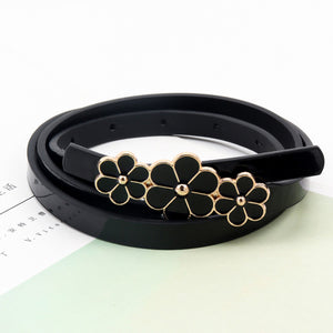 Flower Decor Skinny PU Belt