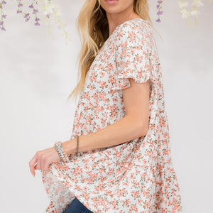 Celeste Full Size Floral Ruffled Short Sleeve Blouse