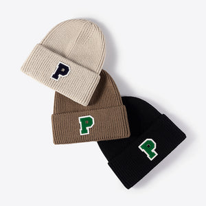 Letter Patch Cuffed Knit Beanie