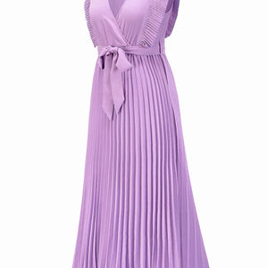 Tied Surplice Cap Sleeve Pleated Dress