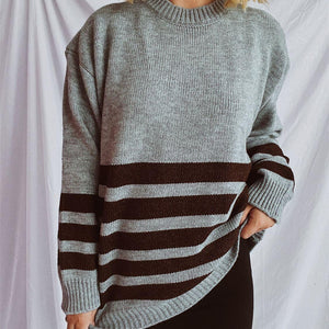 Striped Dropped Shoulder Long Sleeve Sweater