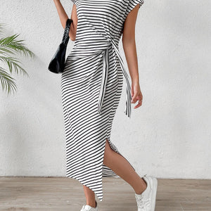 Honey Tied Striped Round Neck Short Sleeve Tee Dress