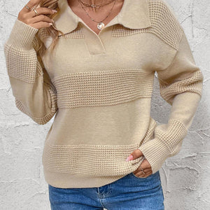 Perfee Johnny Collar Dropped Shoulder Sweater