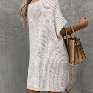 V-Neck Short Sleeve Sweater with Pockets