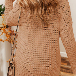 Openwork Round Neck Long Sleeve Sweater