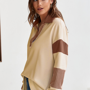 Color Block Johnny Collar Long Sleeve Sweatshirt