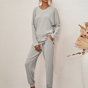 Full Size Round Neck Dropped Shoulder Top and Joggers Lounge Set