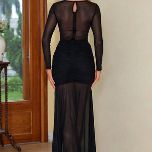 Semi-Sheer Slit Round Neck Dress