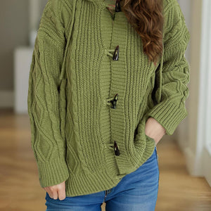 Cable-Knit Long Sleeve Hooded Cardigan