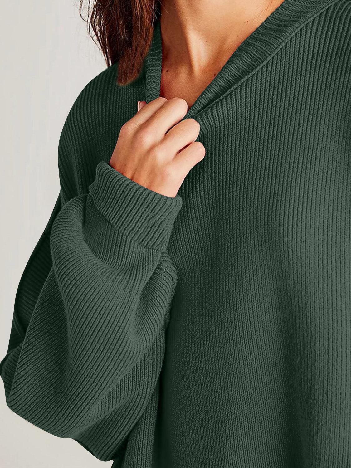 Double Take Side Slit Round Neck Long Sleeve Sweater