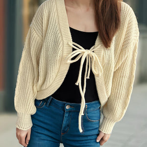 Tied Dropped Shoulder Long Sleeve Cardigan