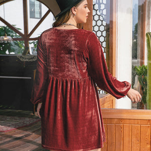 Plus Size Lace Detail V-Neck Long Sleeve Mini Dress