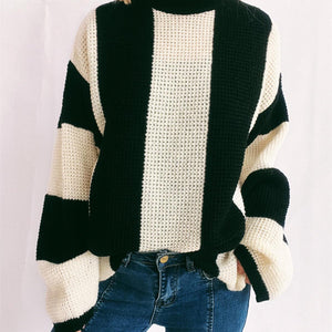 Color Block Round Neck Long Sleeve Sweater