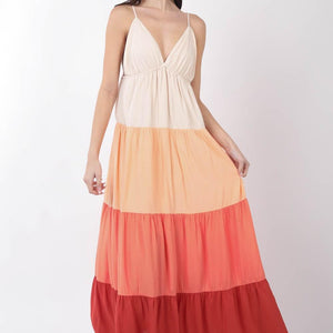 VERY J Color Block Tiered Maxi Cami Dress