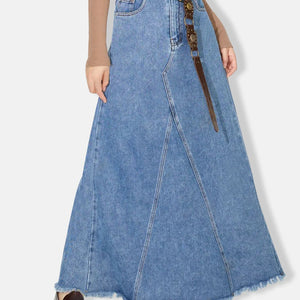 Raw Hem Maxi Denim Skirt