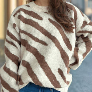 Contrast Round Neck Long Sleeve Sweater