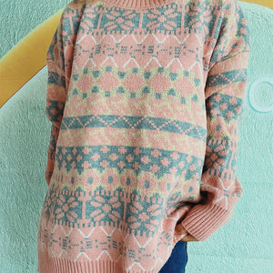 Geometric Round Neck Dropped Shoulder Sweater