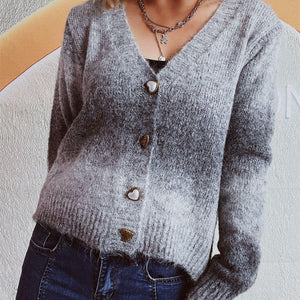 Gradient Heart Shape Button V-Neck Cardigan