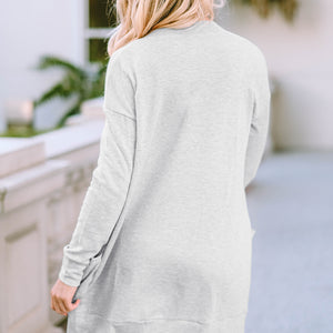 Pocketed Open Front Long Sleeve Cardigan