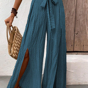 Honey Tied Slit Wide Leg Pants