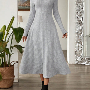 Ribbed Johnny Collar Long Sleeve Dress